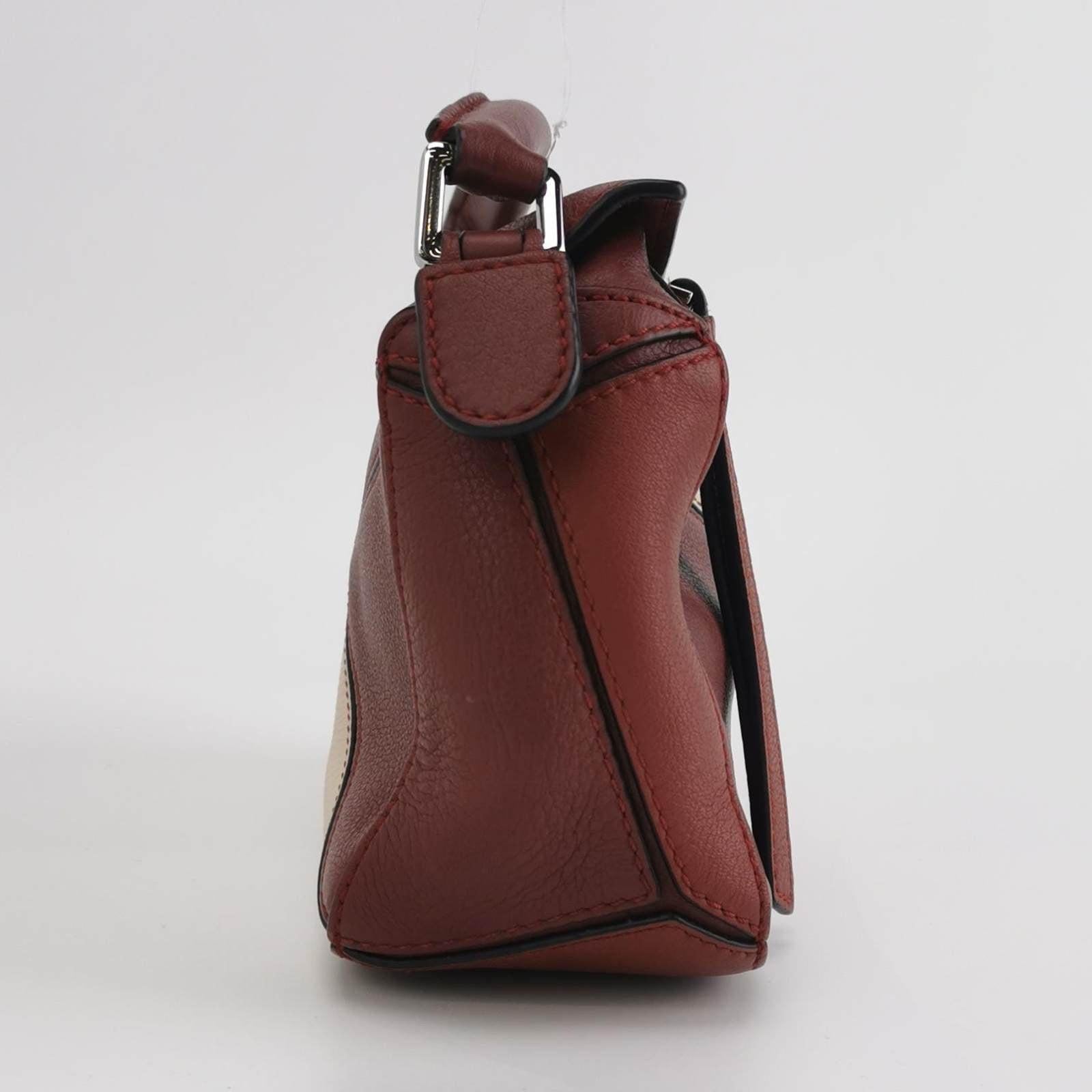 Brown Loewe Puzzle Mini Multicolor Burgundy Calfskin Leather Crossbody Bag