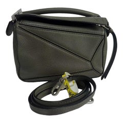 Loewe Puzzle Mini Olive Green Calfskin Leather Crossbody Bag