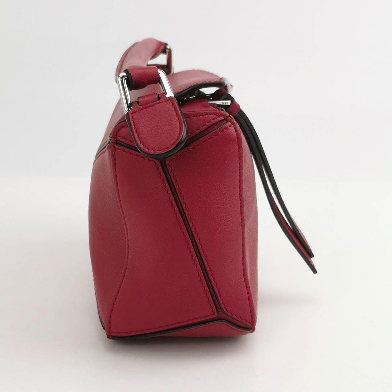 Brown Loewe Puzzle Mini Red Calfskin Leather Crossbody Bag For Sale