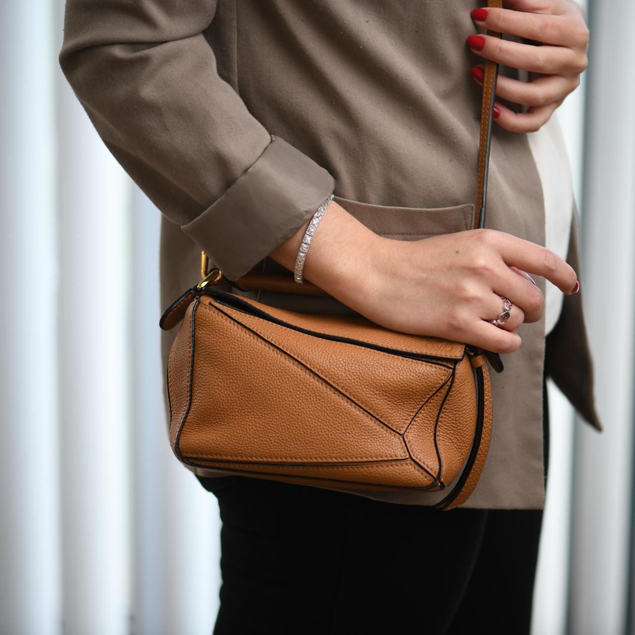 Brown Loewe Puzzle Mini Tan Leather Shoulder Crossbody Bag For Sale