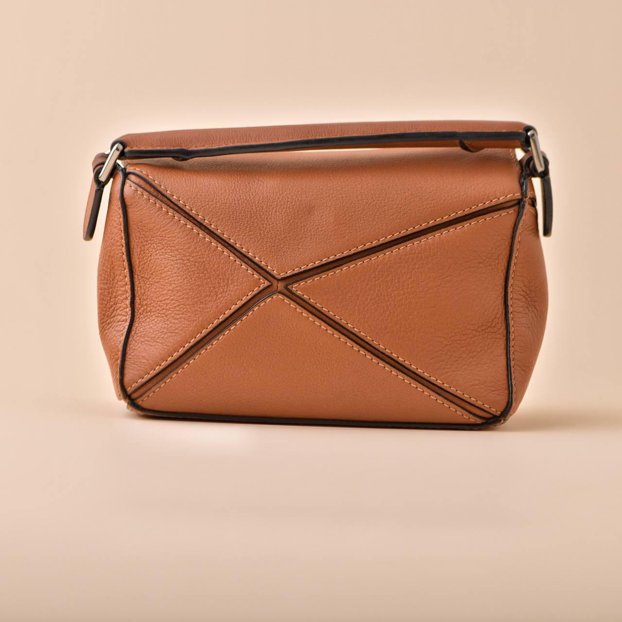 Women's or Men's Loewe Puzzle Mini Tan Leather Shoulder Crossbody Bag For Sale