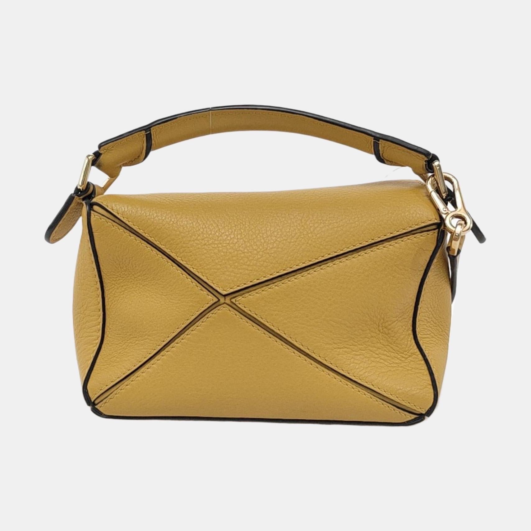 Women's Loewe Puzzle Mini Yellow Calfskin Leather Gold Hardware Crossbody Bag For Sale