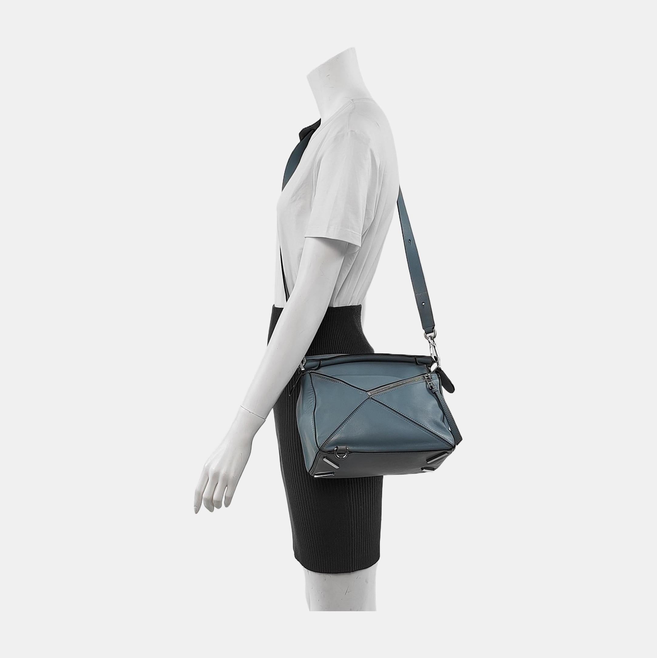 Loewe Puzzle Small Ash blue Calfskin Leather Crossbody Bag For Sale 1