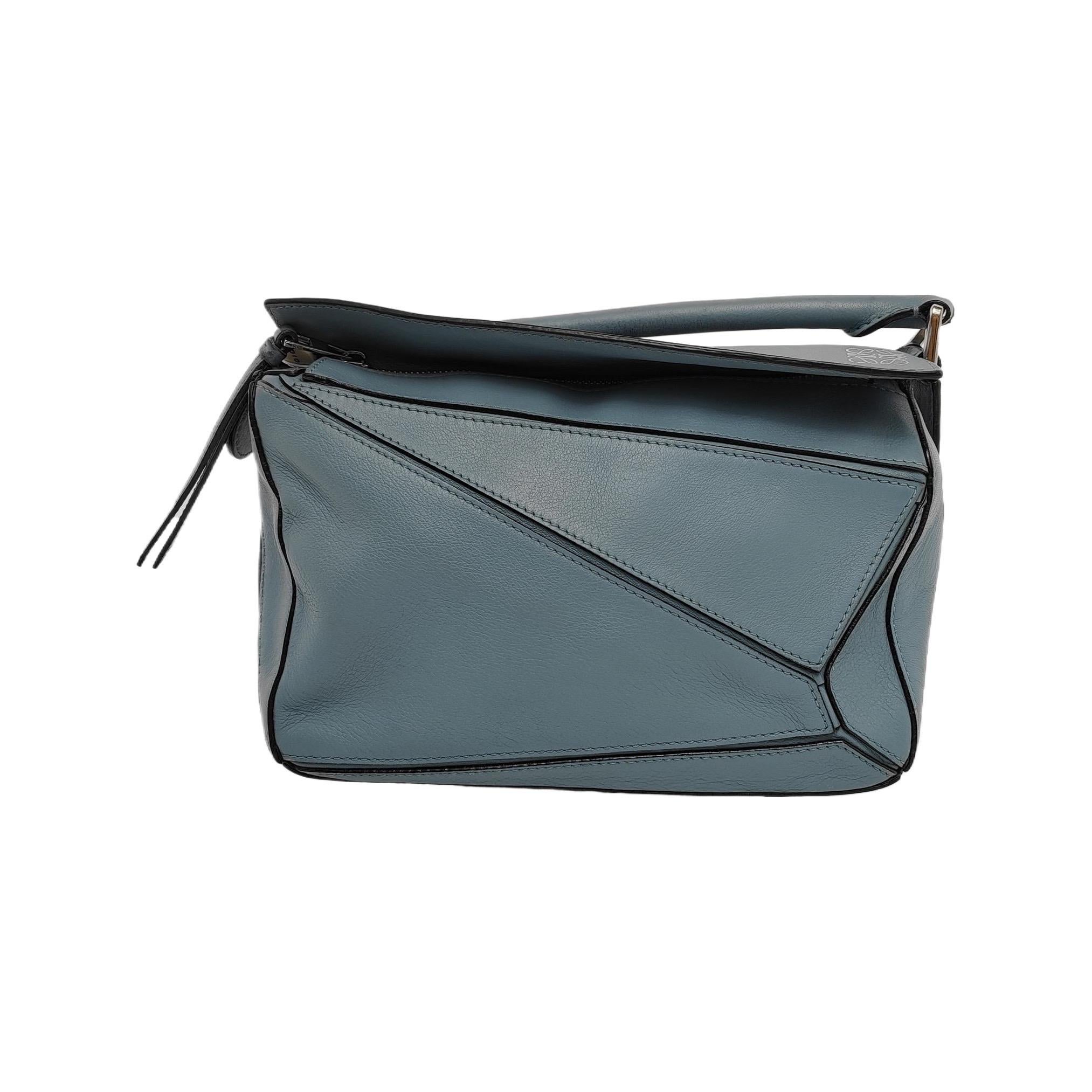 Loewe Puzzle Small Ash blue Calfskin Leather Crossbody Bag For Sale 2