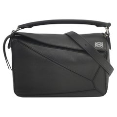 Loewe Puzzle Small Black Grained Leather White Logo
