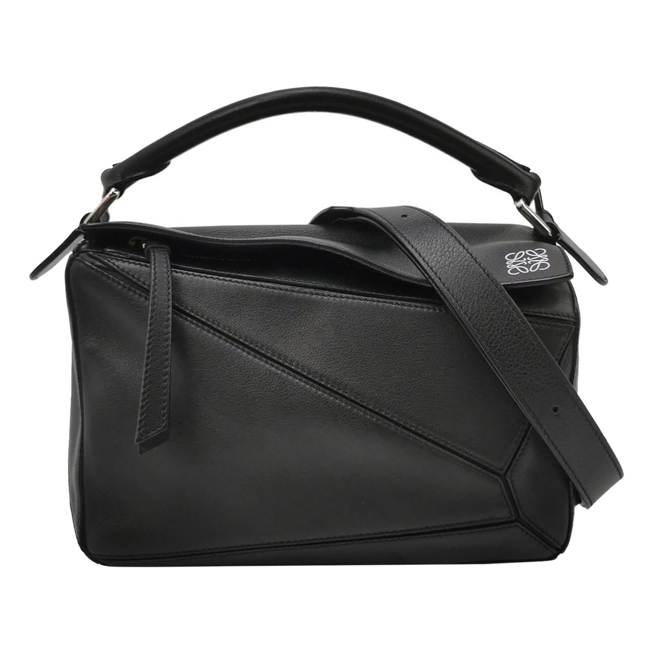 Loewe Puzzle Small Black Smooth Leather White Logo With Metal Feet 2016