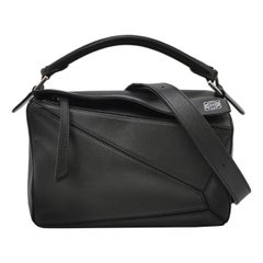 Loewe Puzzle Small Black Smooth Leather White Logo With Metal Feet 2016