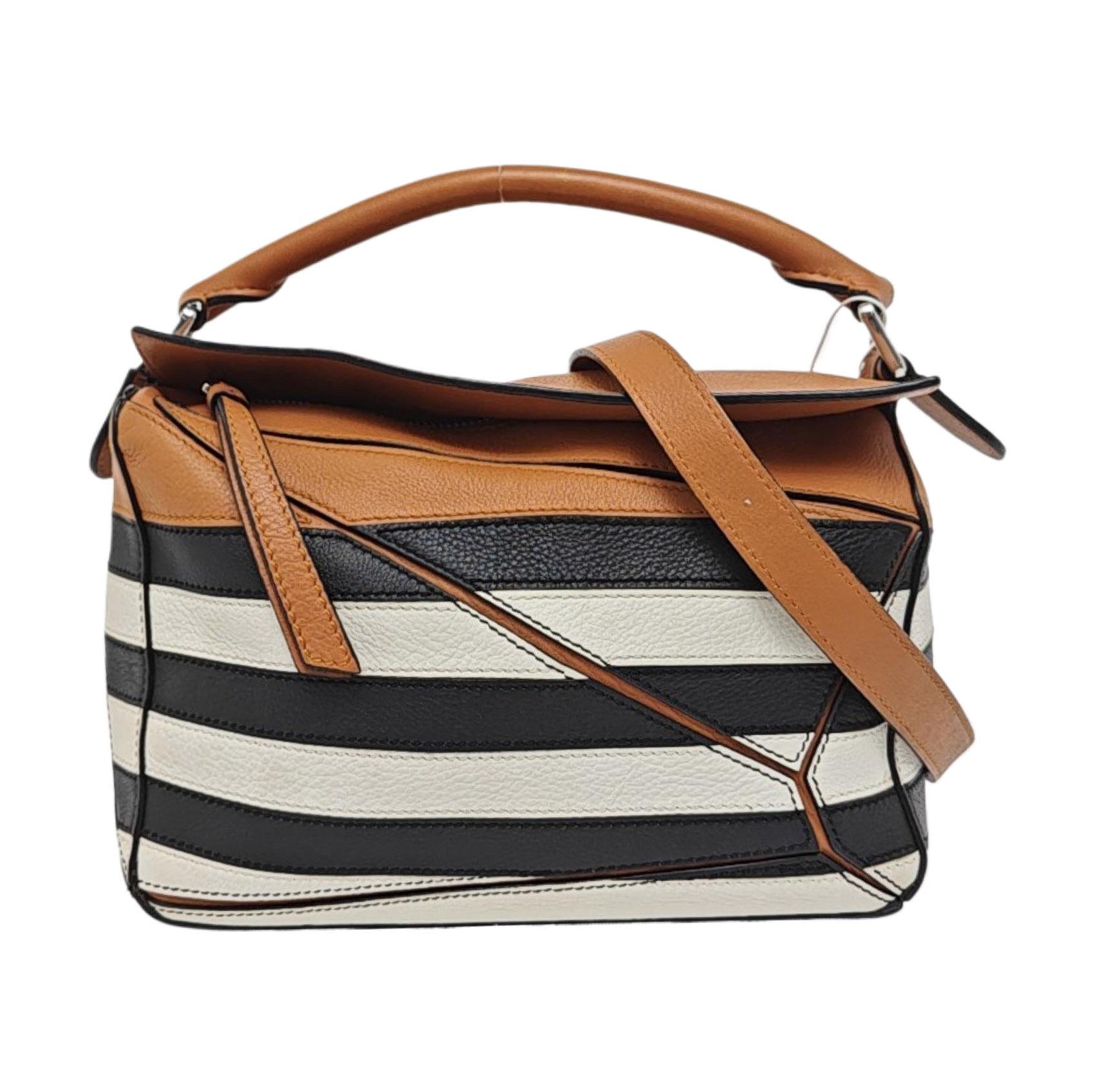 Loewe Puzzle Small Black White Brown Stripes Crossbody Bag 2019
