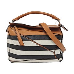 Loewe Puzzle Small Black White Brown Stripes Crossbody Bag 2019