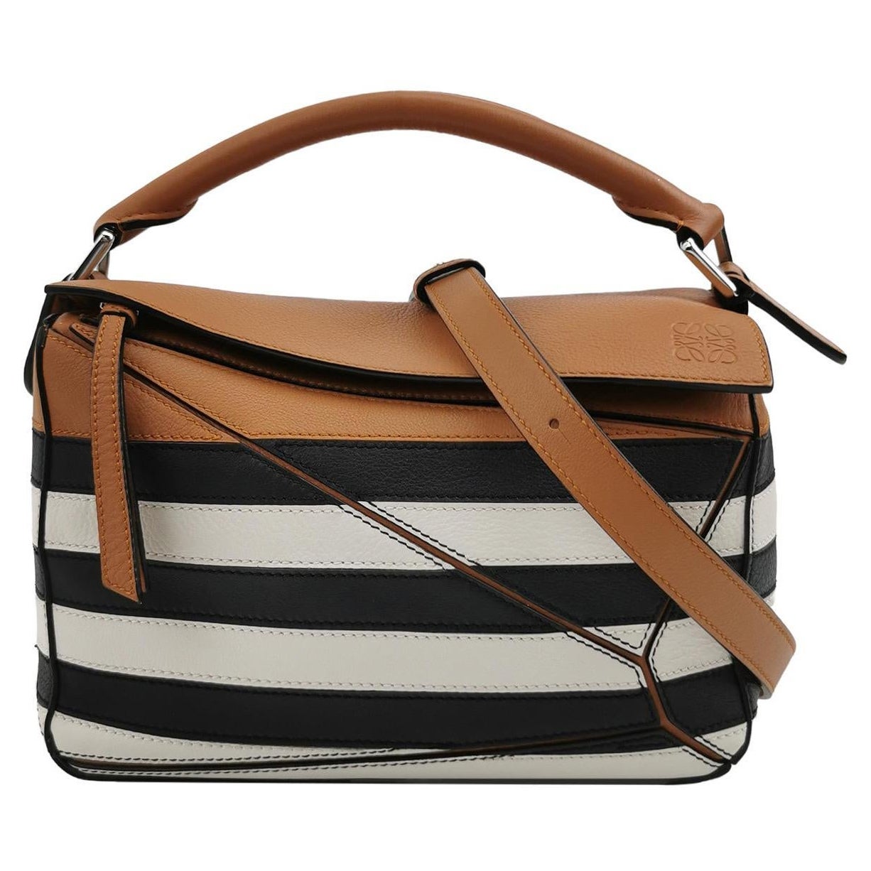 Loewe Puzzle Small Black White Brown Stripes Crossbody Bag