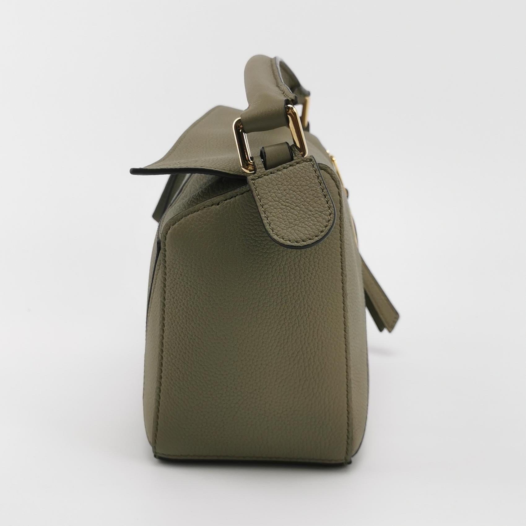 Women's Loewe Puzzle Small Green Calfskin Leather Crossbody Bag