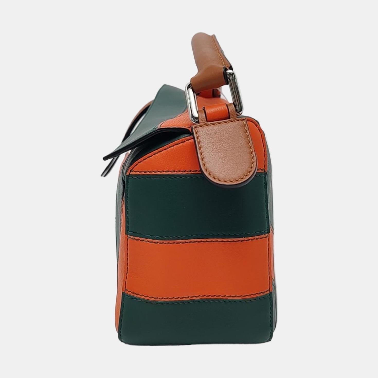 De las mujeres Bolso Crossbody Loewe Puzzle Pequeño Rayas Verde Naranja 2019 en venta