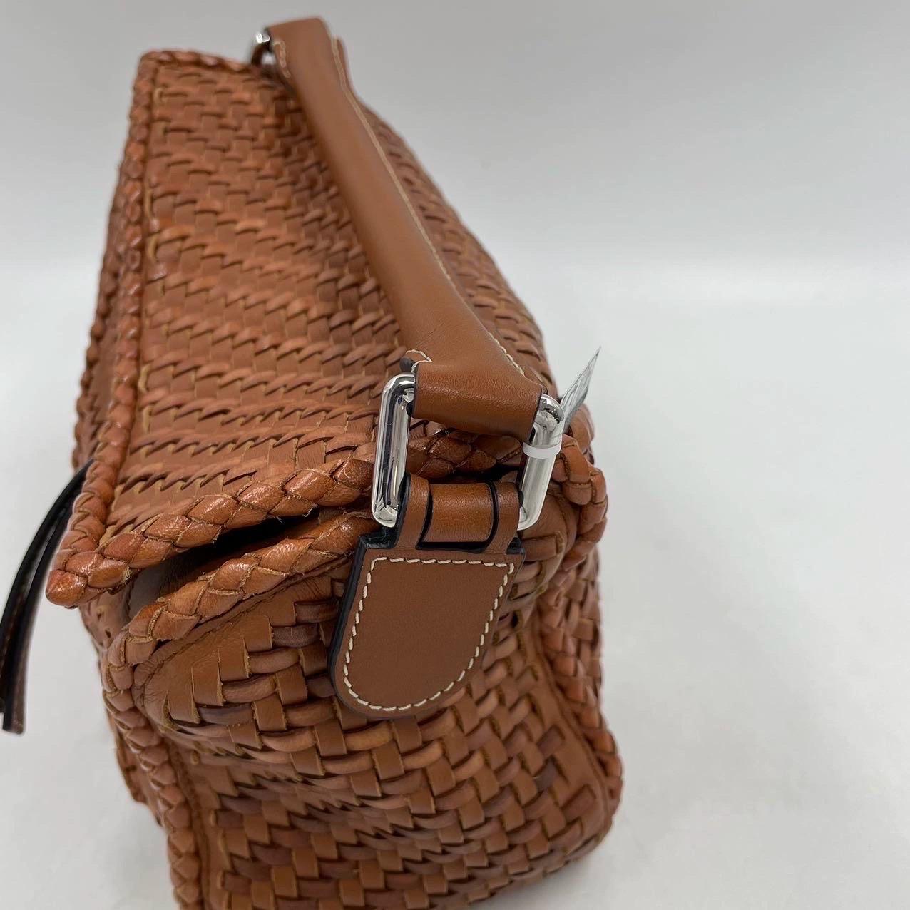 Loewe Puzzle Small Leather Woven Braided Brown Tan Crossbody Bag 11