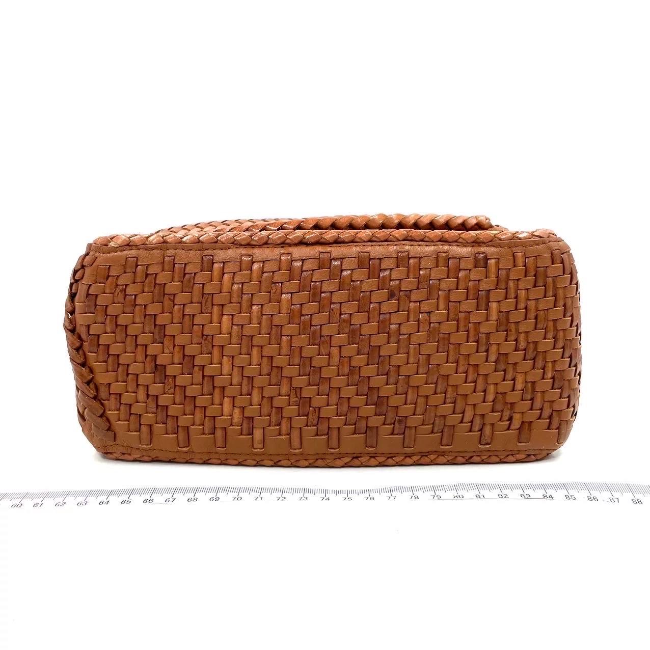 Women's Loewe Puzzle Small Leather Woven Braided Brown Tan Crossbody Bag
