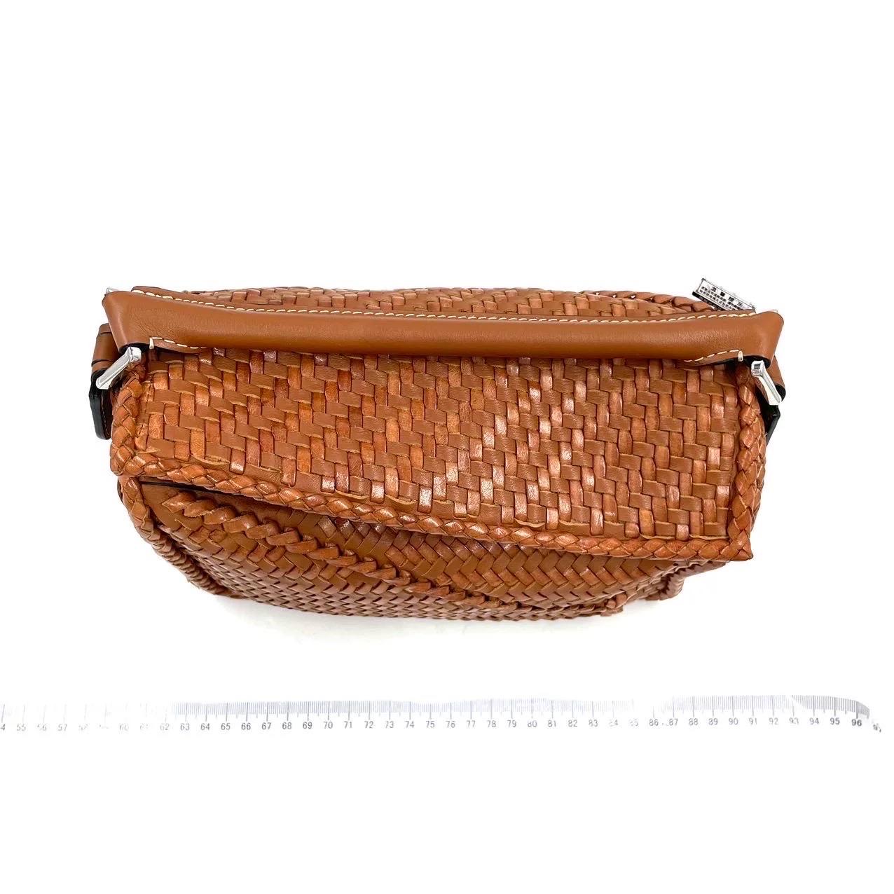 Loewe Puzzle Small Leather Woven Braided Brown Tan Crossbody Bag 1