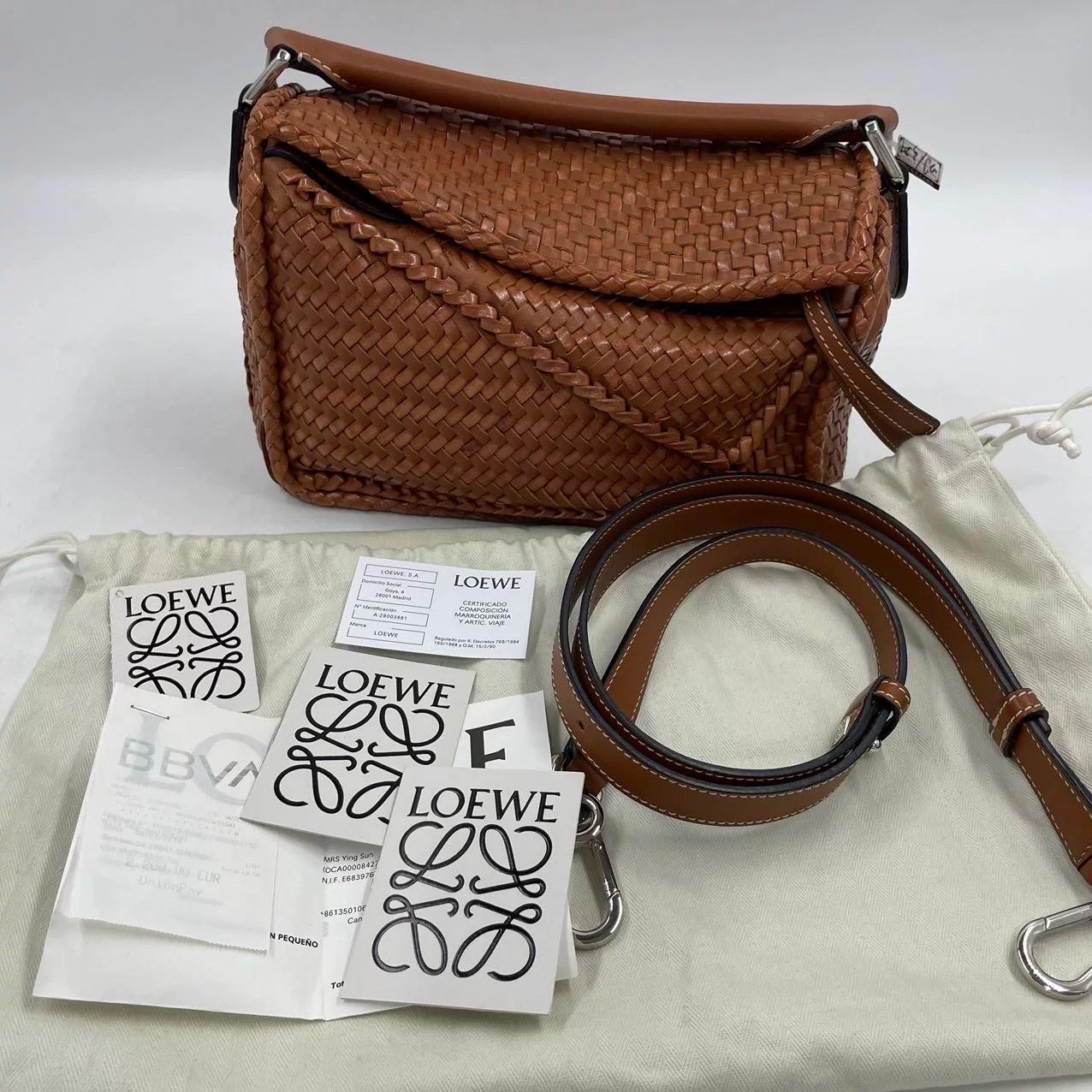 Loewe Puzzle Small Leather Woven Braided Brown Tan Crossbody Bag 4