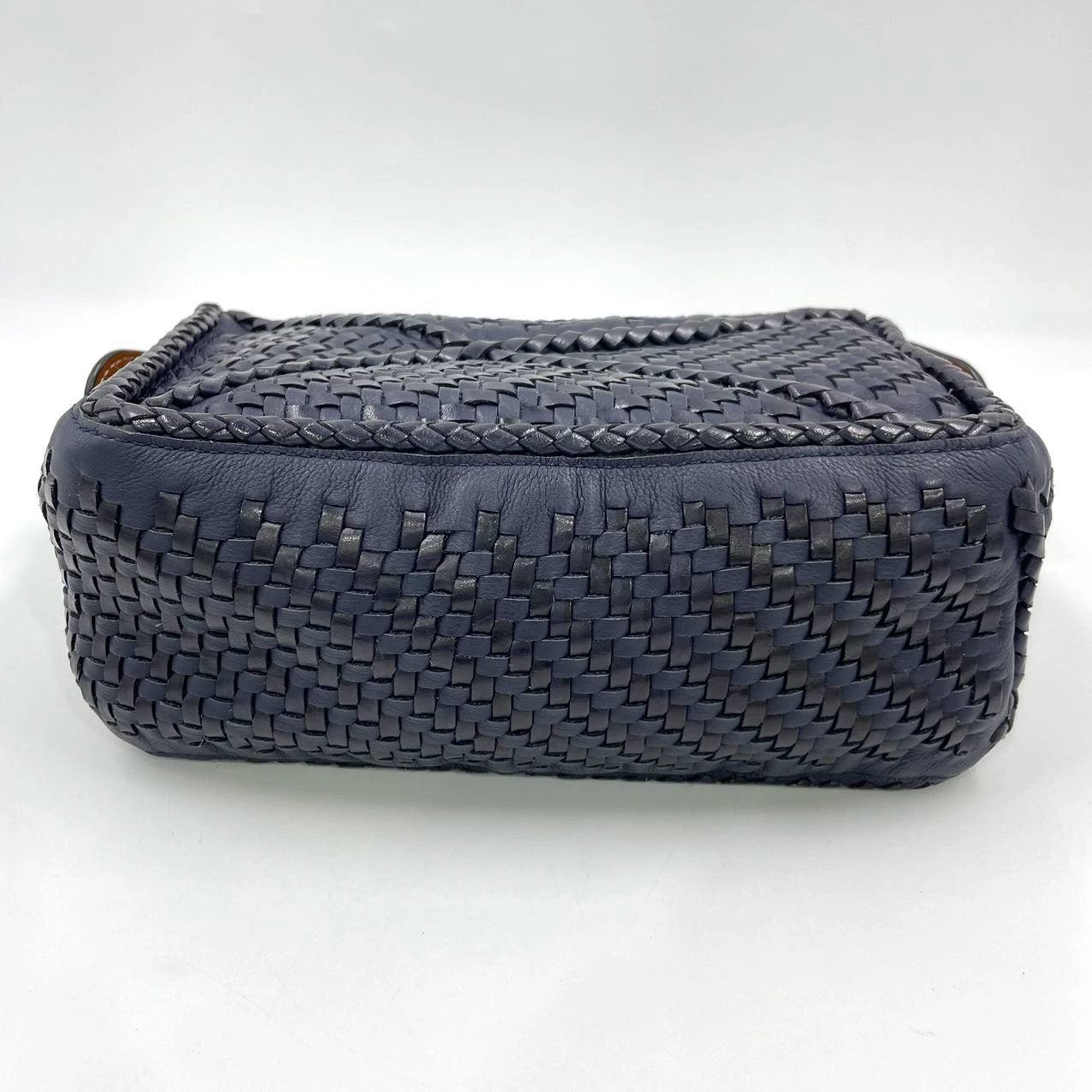 Loewe Puzzle Small Leather Woven Braided Navy Crossbody Bag 5