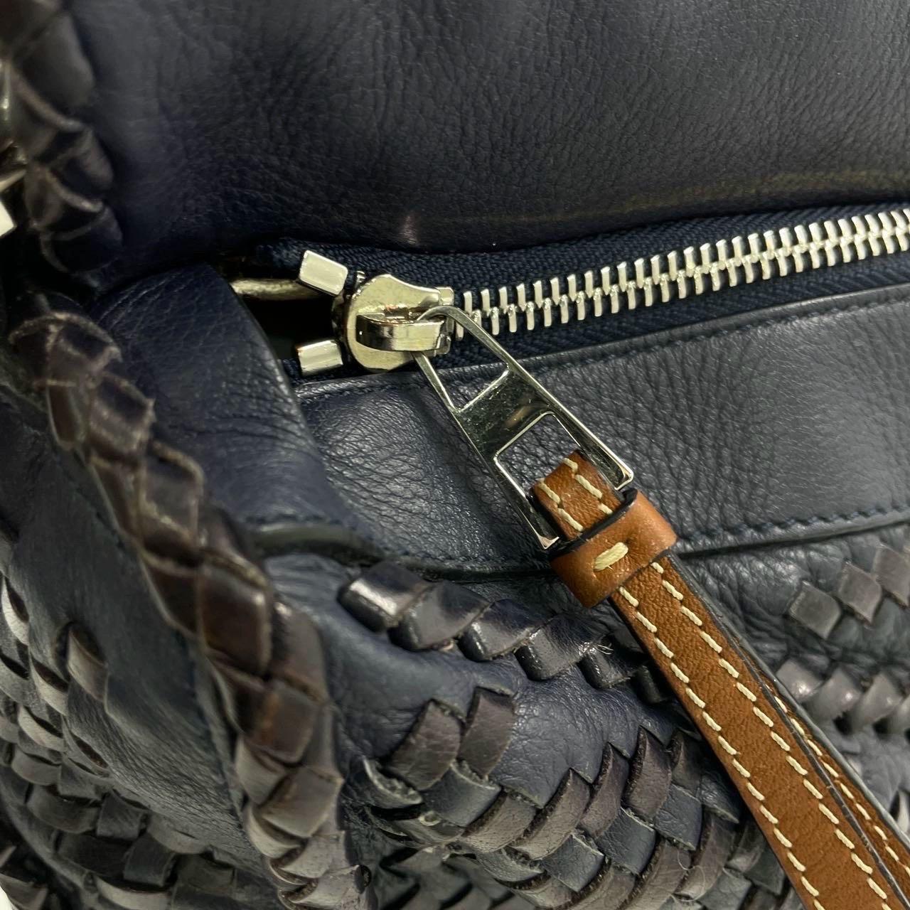 Loewe Puzzle Small Leather Woven Braided Navy Crossbody Bag 6