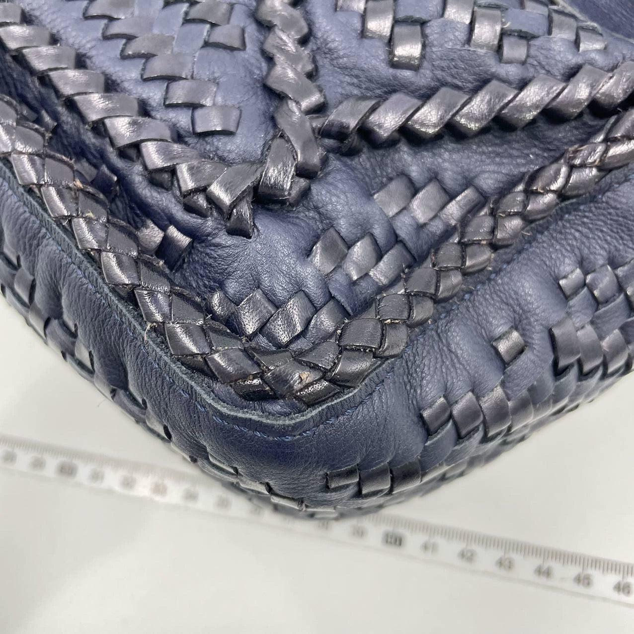 Loewe Puzzle Small Leather Woven Braided Navy Crossbody Bag 11