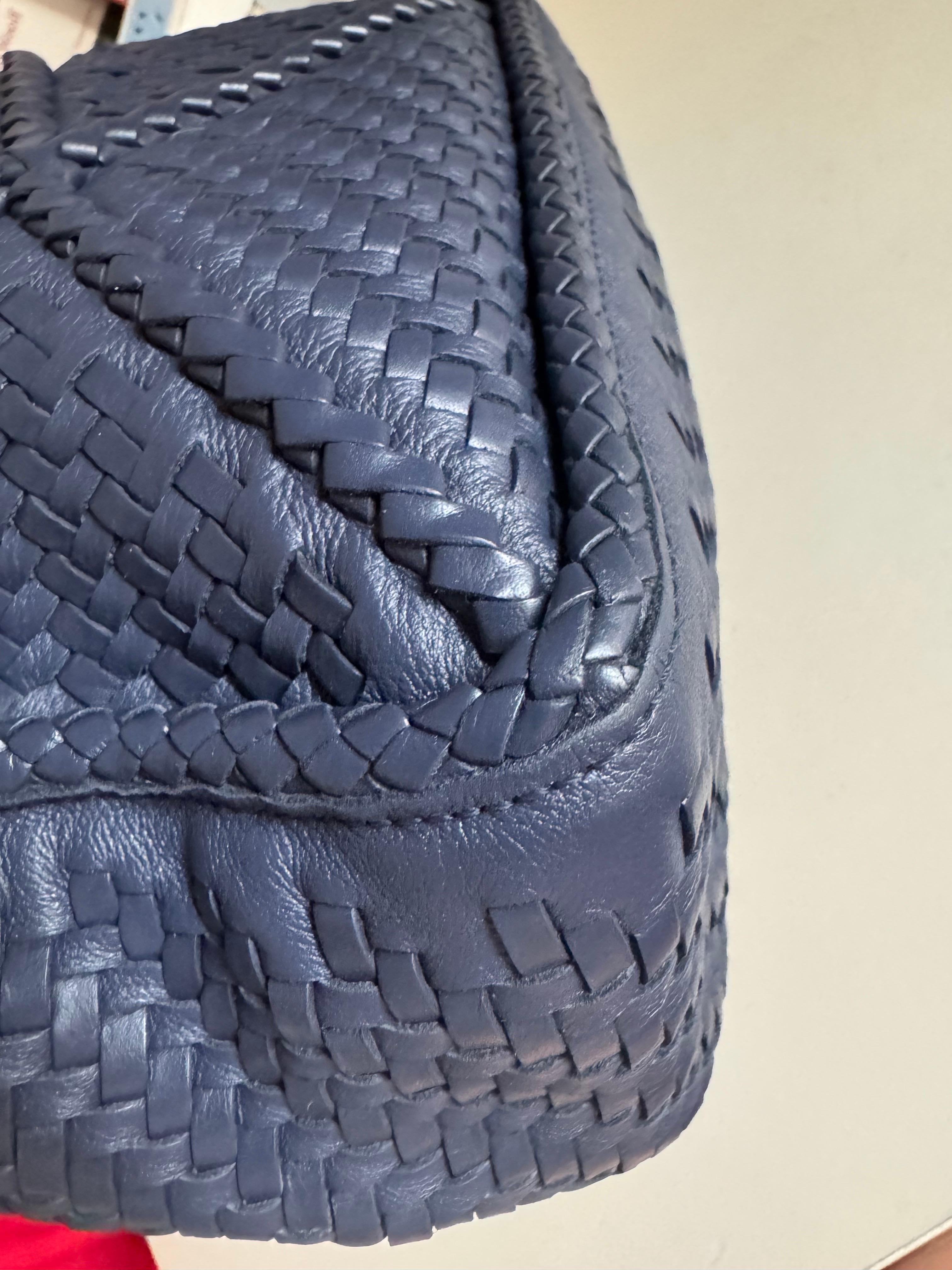Loewe Puzzle Small Leather Woven Braided Navy Crossbody Bag 11