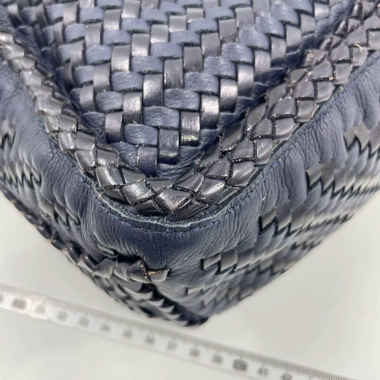 Loewe Puzzle Small Leather Woven Braided Navy Crossbody Bag 12