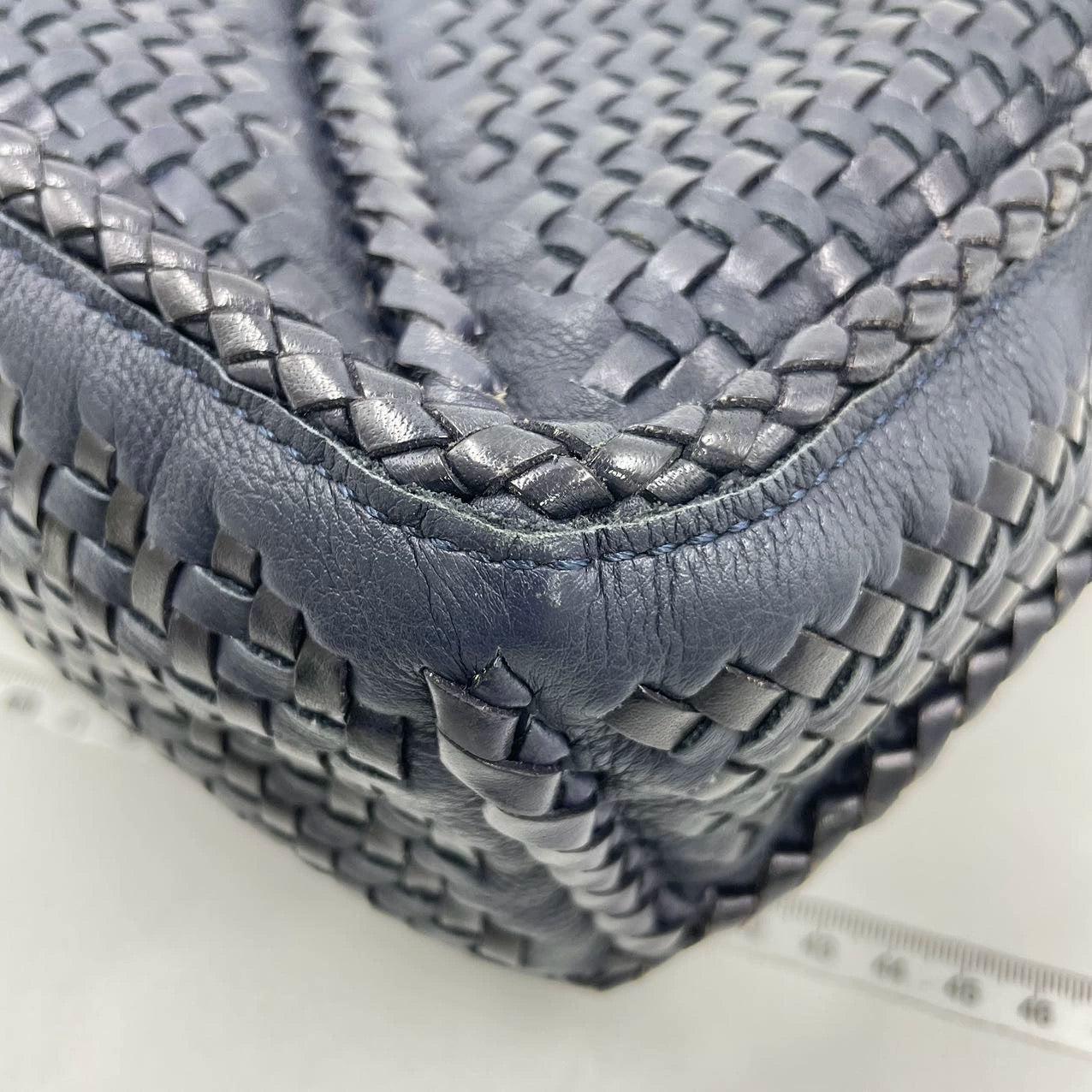 Loewe Puzzle Small Leather Woven Braided Navy Crossbody Bag 14