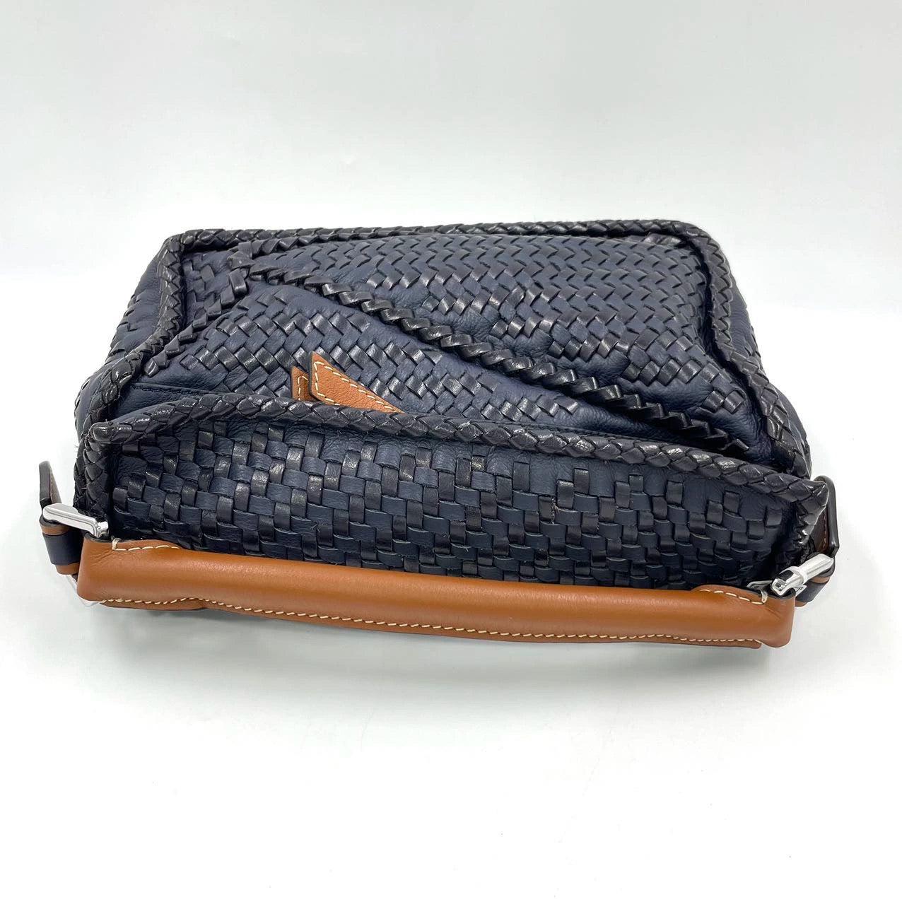 Loewe Puzzle Small Leather Woven Braided Navy Crossbody Bag 1