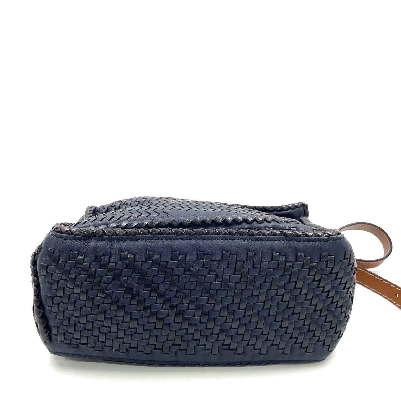 Loewe Puzzle Small Leather Woven Braided Navy Crossbody Bag 1