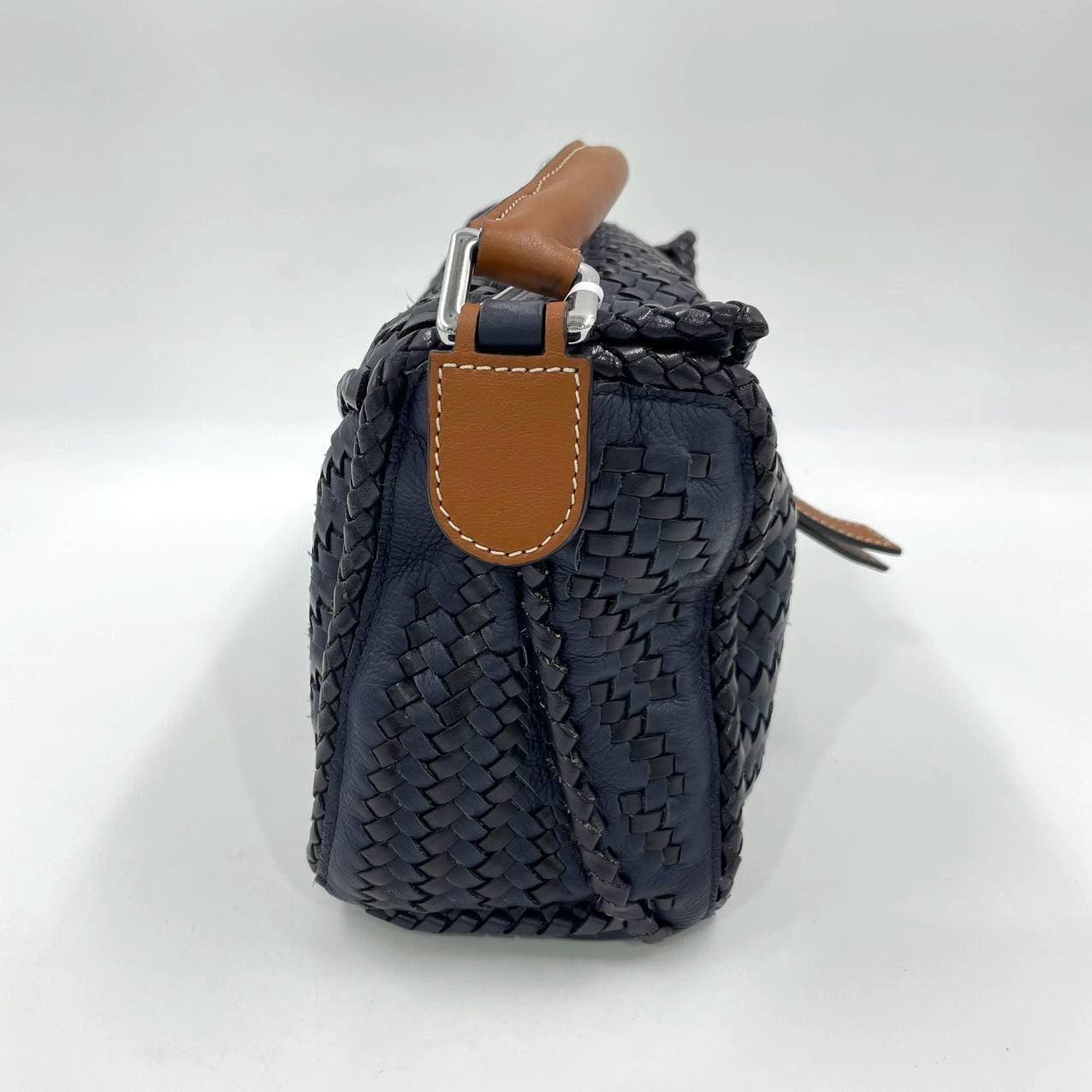 Loewe Puzzle Small Leather Woven Braided Navy Crossbody Bag 2