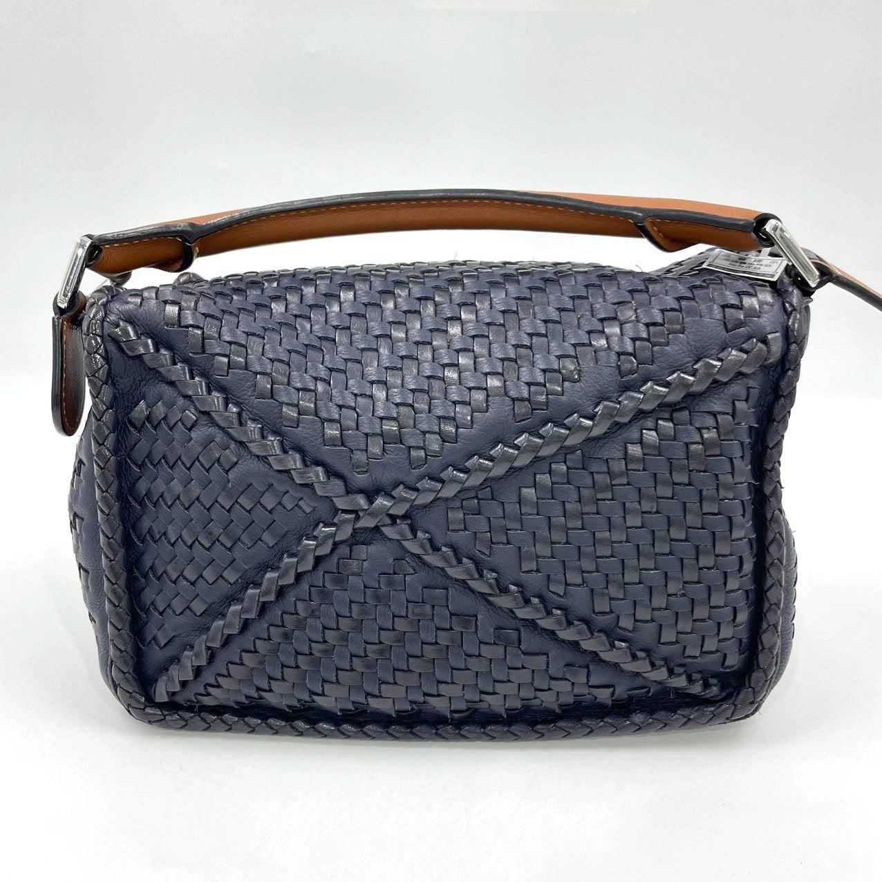 Loewe Puzzle Small Leather Woven Braided Navy Crossbody Bag 3