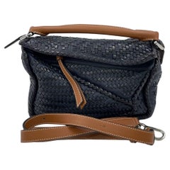 Loewe Puzzle Small Leather Woven Braided Navy Crossbody Bag