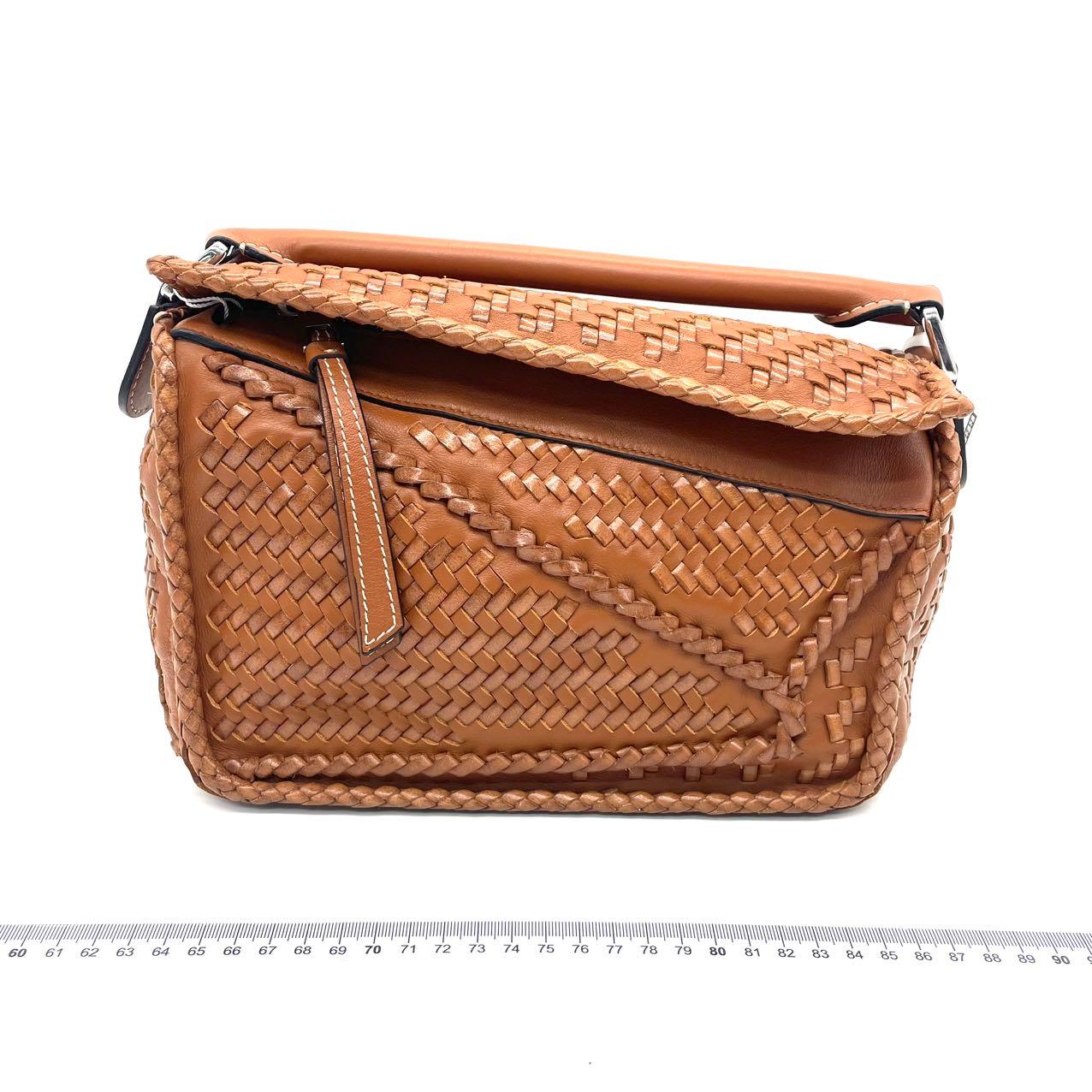 Loewe Puzzle Small Leather Woven Tan Brown Crossbody Bag