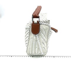 Loewe Puzzle Small Leather Woven Braided White Crossbody Bag