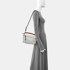 Loewe Puzzle Small Leather Woven Braided White Crossbody Bag