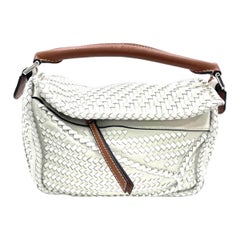 Loewe Puzzle Small Leather Woven Braided White Crossbody Tasche