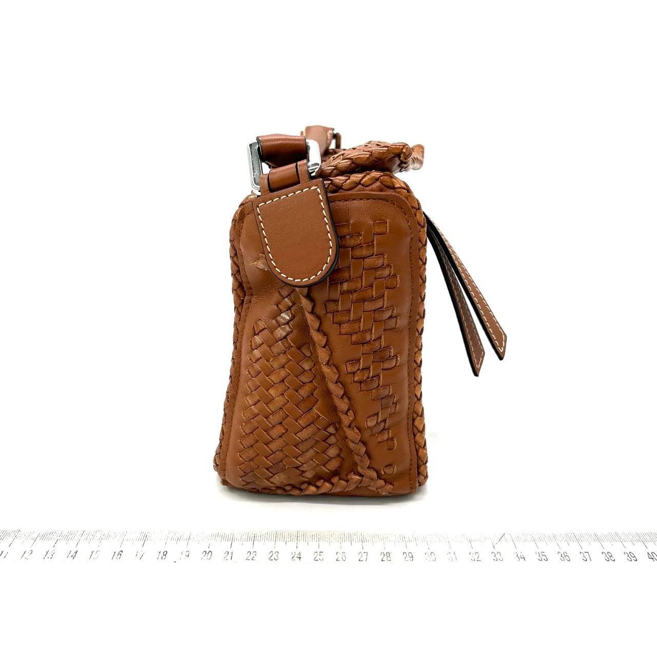 Brown Loewe Puzzle Small Leather Woven Caramel Tan Crossbody Bag