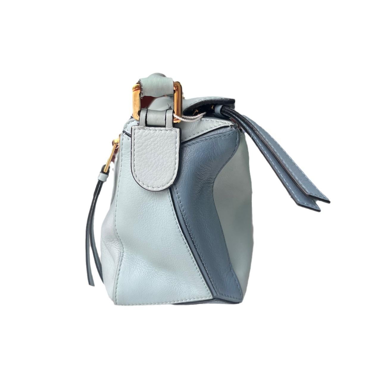 Gray Loewe Puzzle Small Multi tone Blue Leather Crossbody Bag