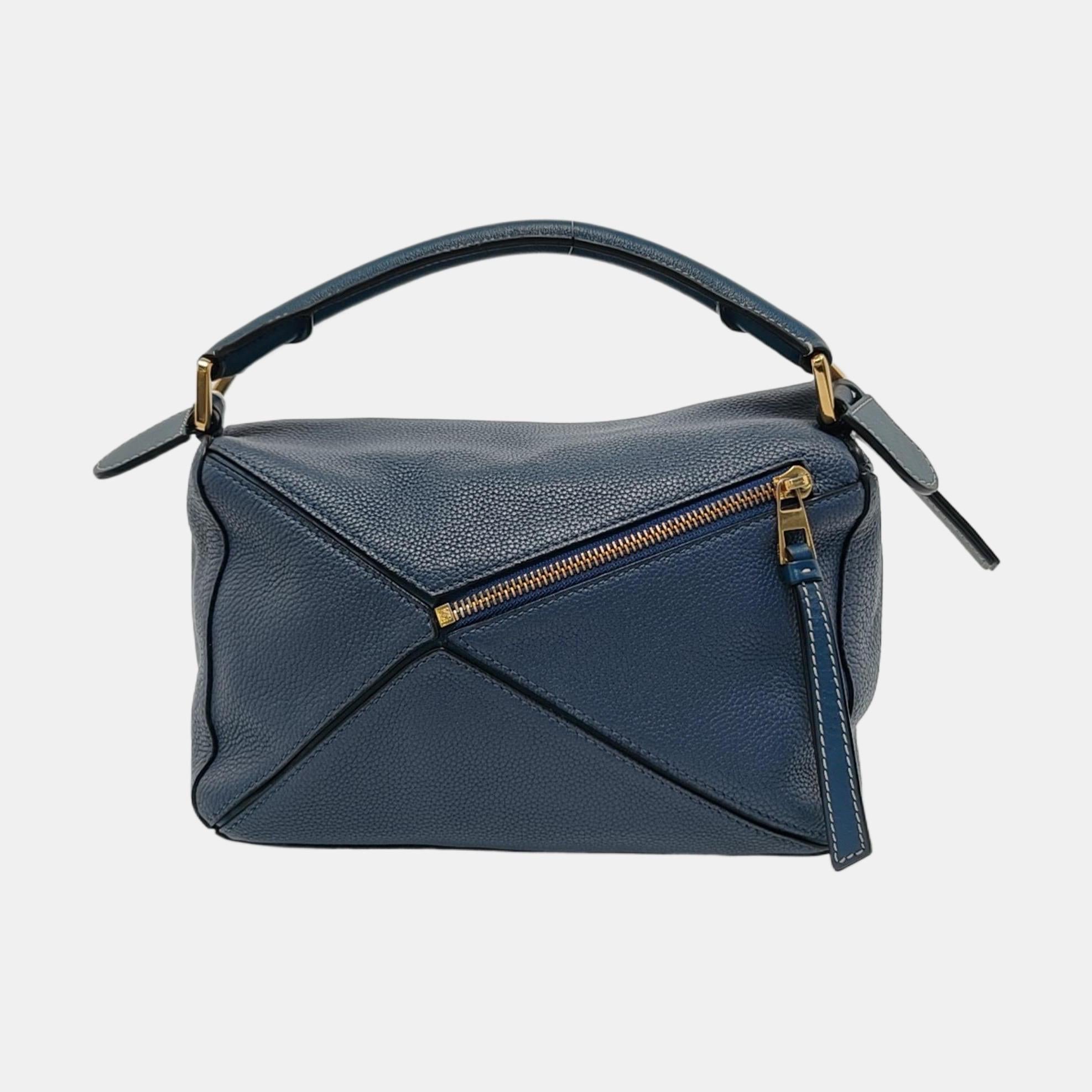 Loewe Puzzle Small Navy Calfskin leather bag For Sale 3