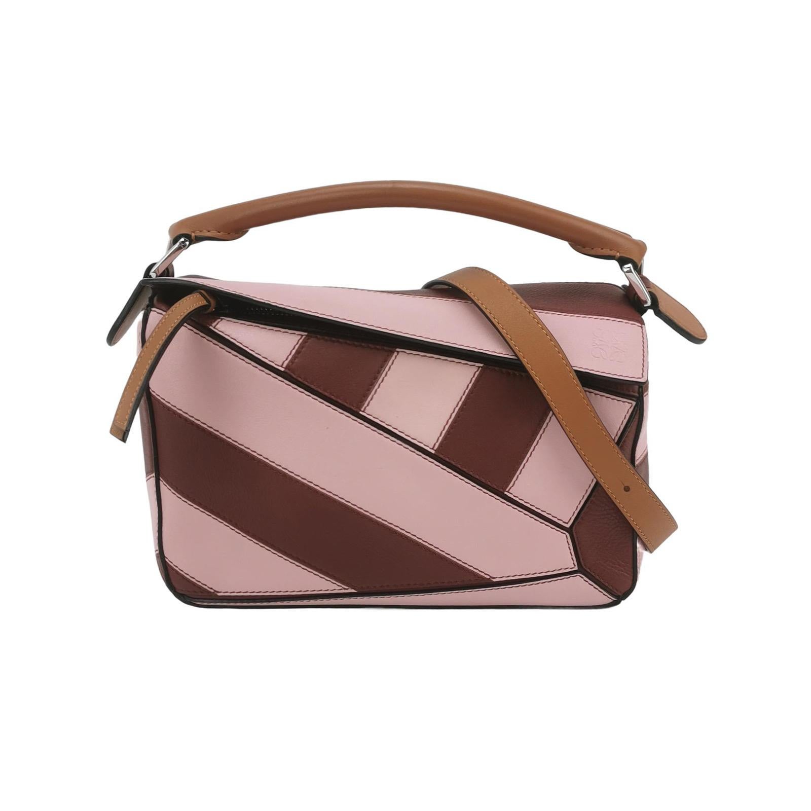 Loewe Puzzle Piccola Borsa a tracolla a strisce rosa e borgogna in vendita