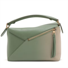 Loewe Puzzle Small Satin Calfskin Leather 3-Ways Bag Green