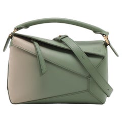 Loewe Puzzle Small Satin Calfskin Leather 3-Ways Bag Green