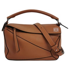 Loewe Puzzle Small Tan Brown Calfskin leather Bag White Logo