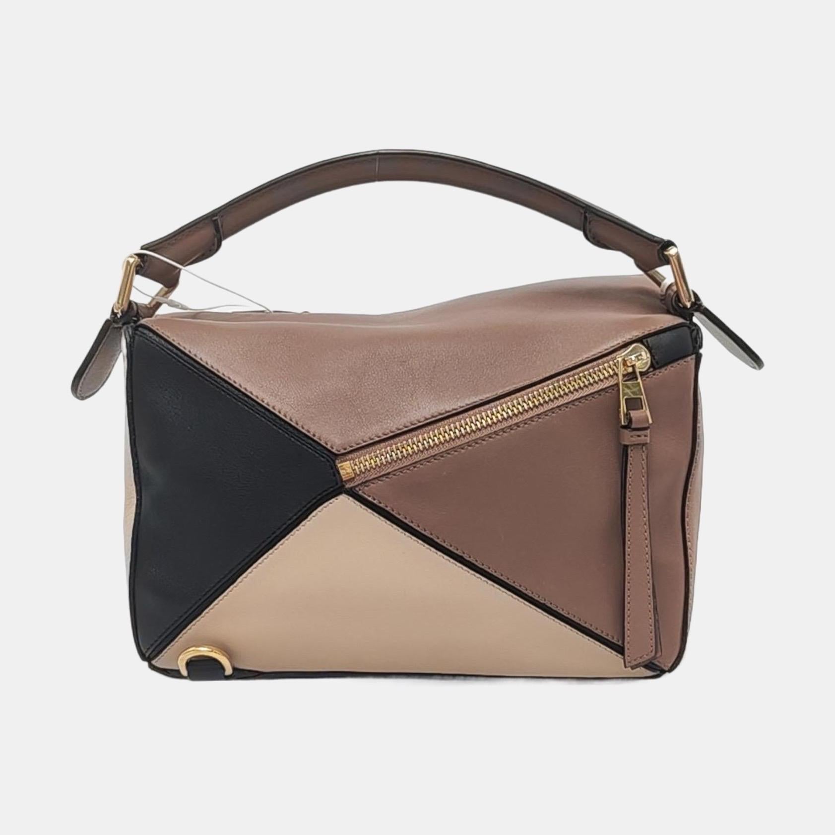 Women's Loewe Puzzle Small Tricolor Black Brown Grey Calfskin leather bag For Sale