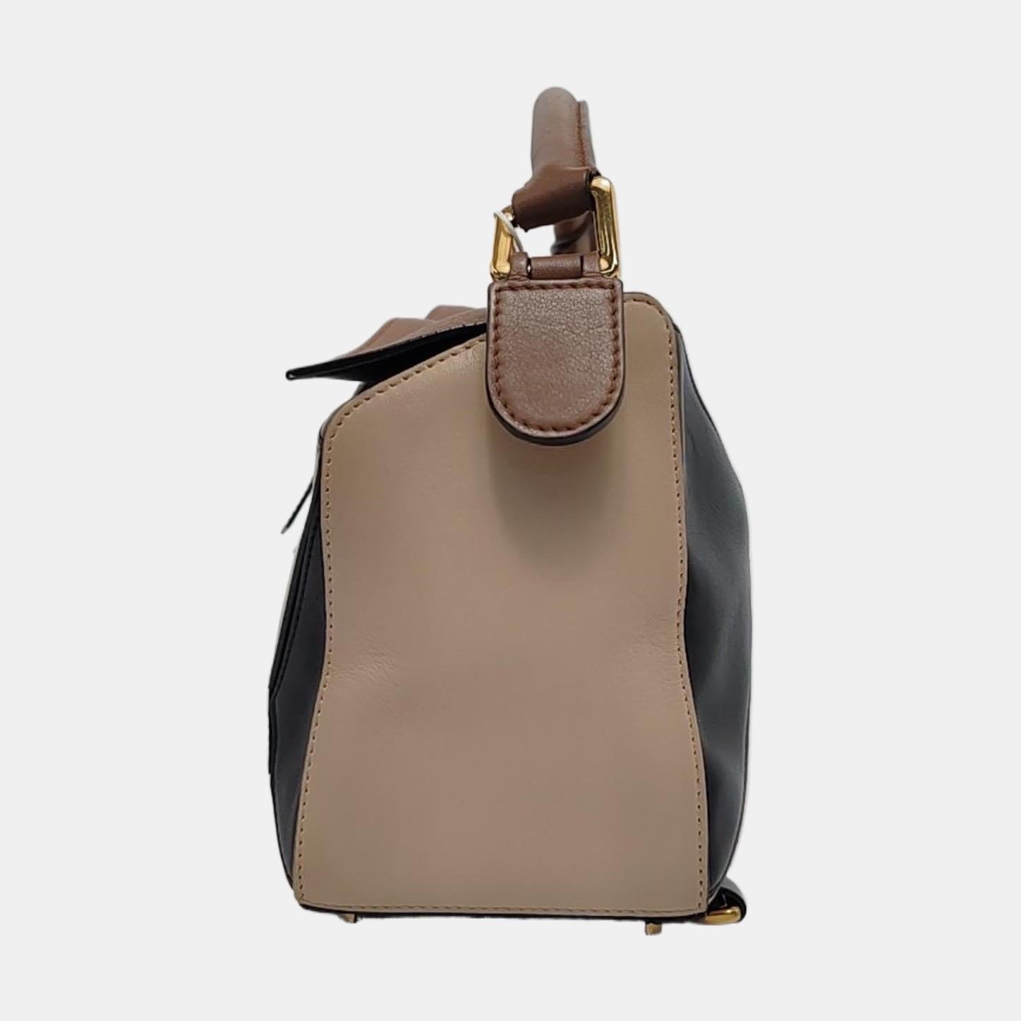 Women's Loewe Puzzle Small Tricolor Black Brown Grey Calfskin leather bag For Sale