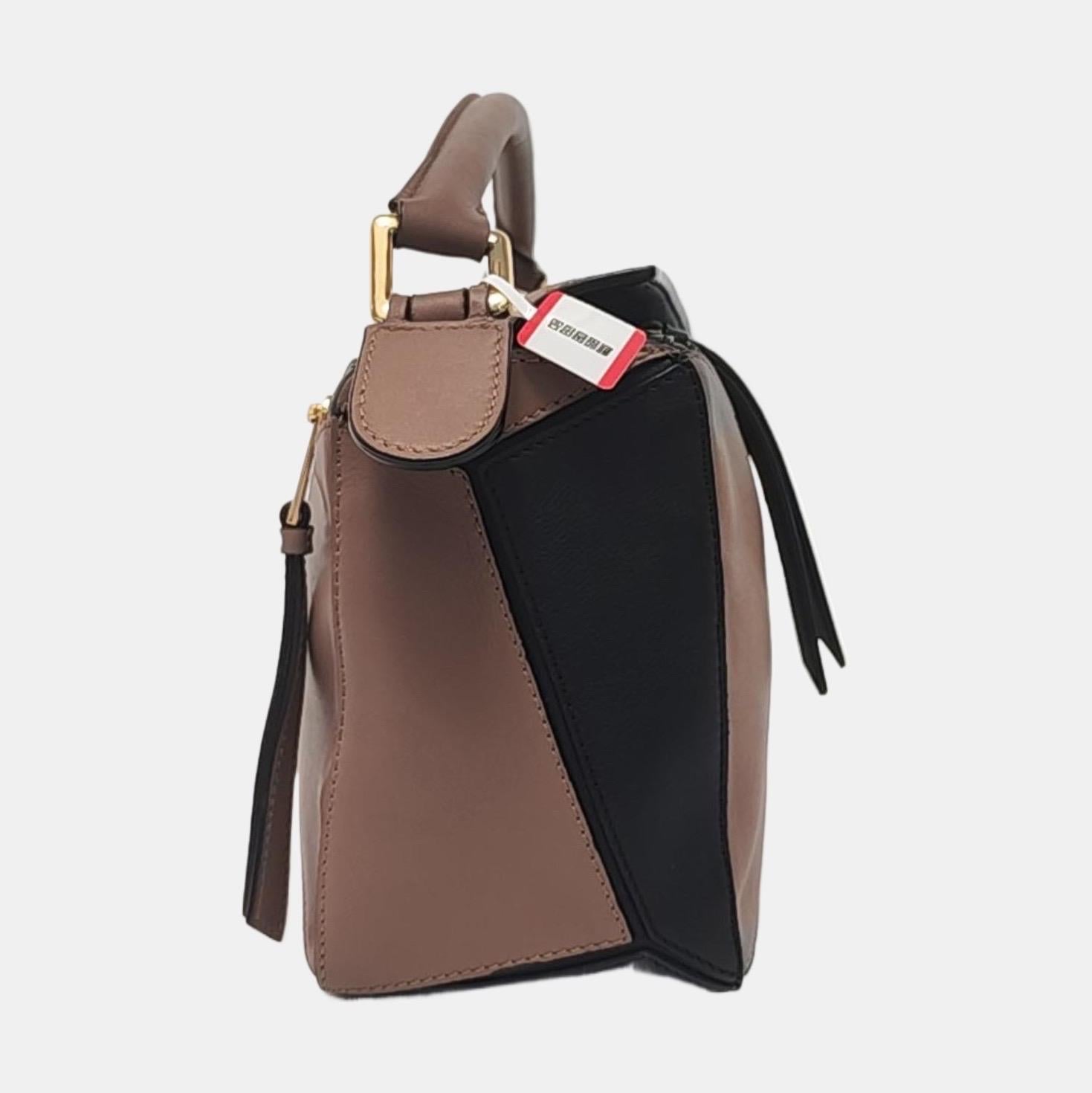 Loewe Puzzle Small Tricolor Black Brown Grey Calfskin leather bag For Sale 2