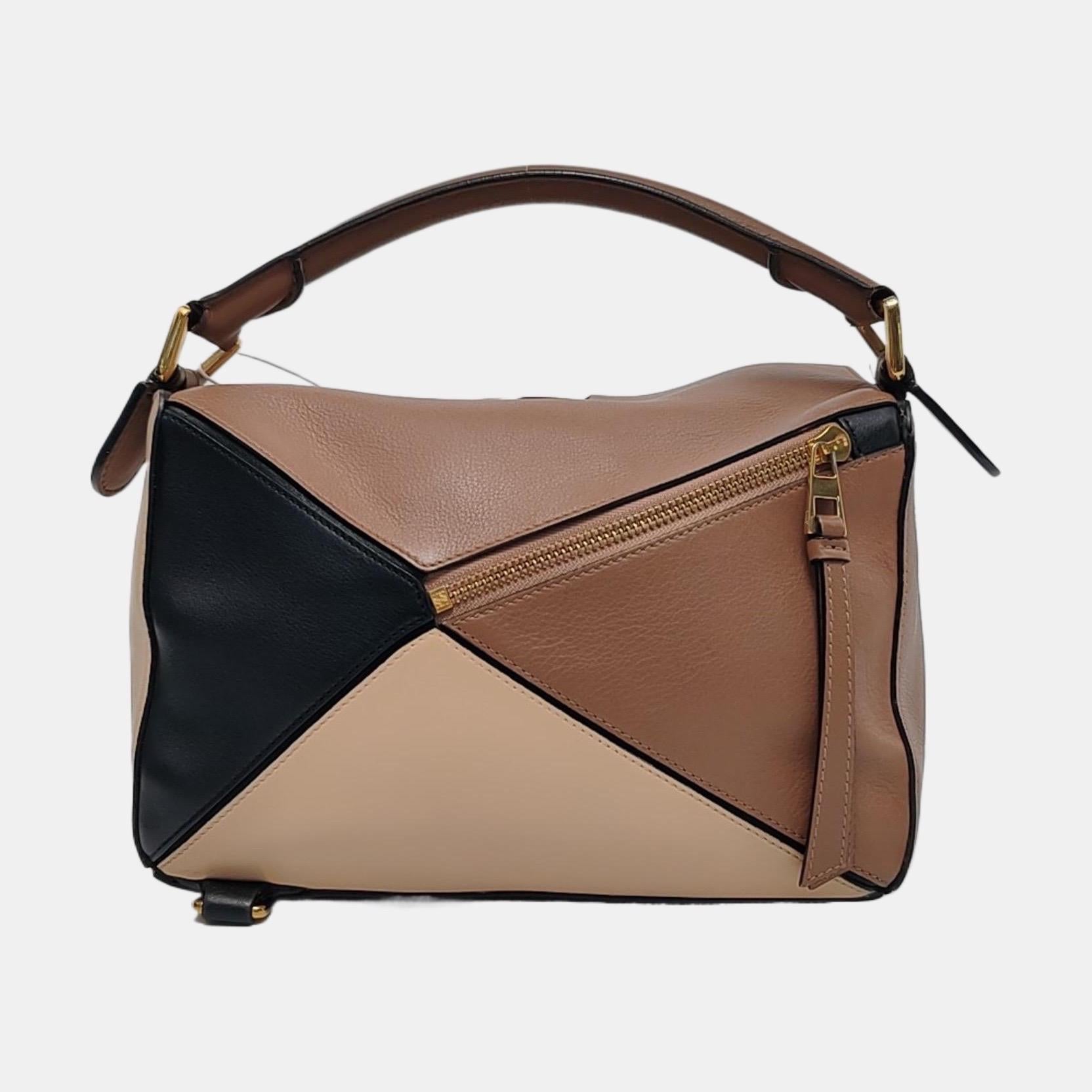 Loewe Puzzle Small Tricolor Black Brown Grey Calfskin leather bag For Sale 3
