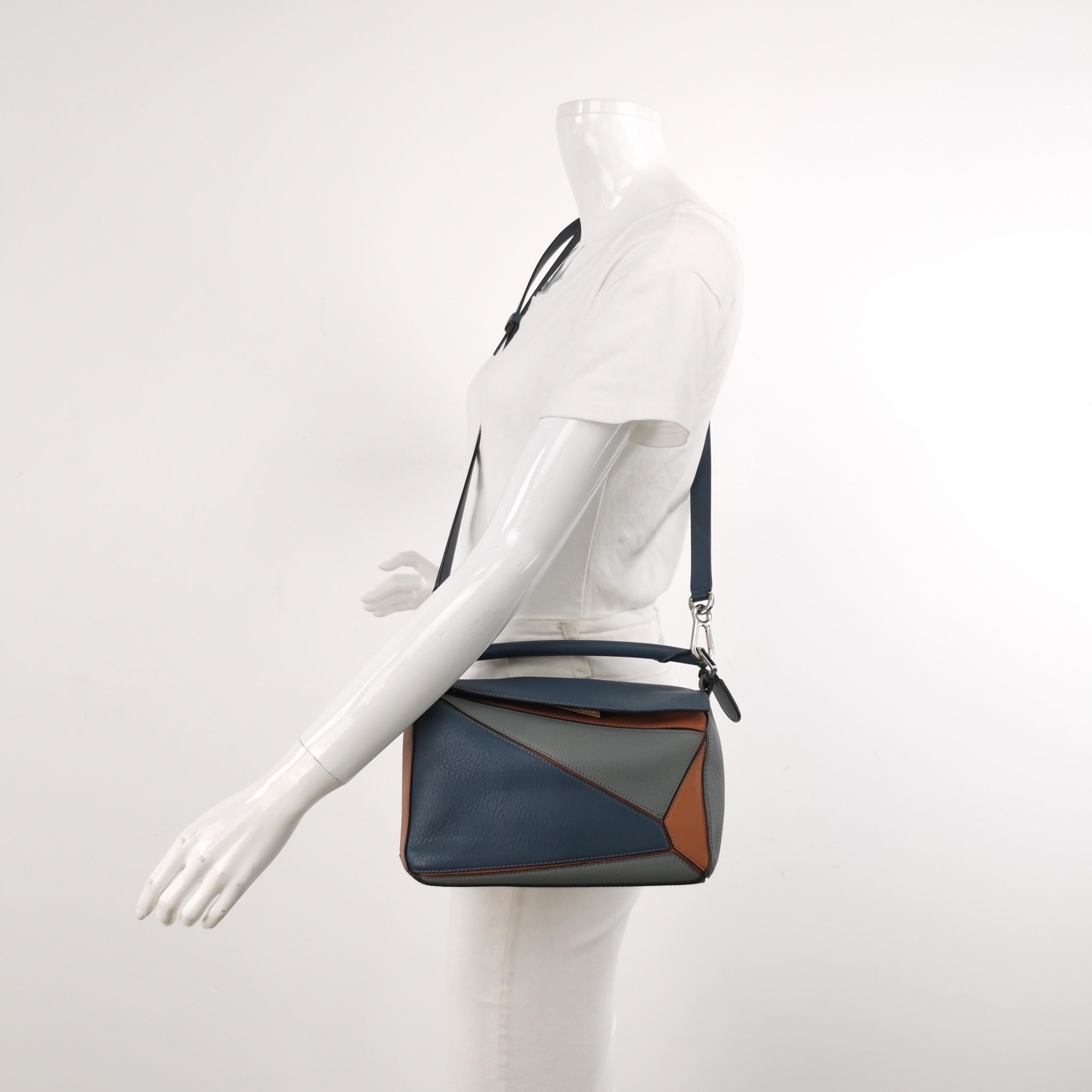 Women's Loewe Puzzle Small Tricolor Navy Calfskin leather bag For Sale