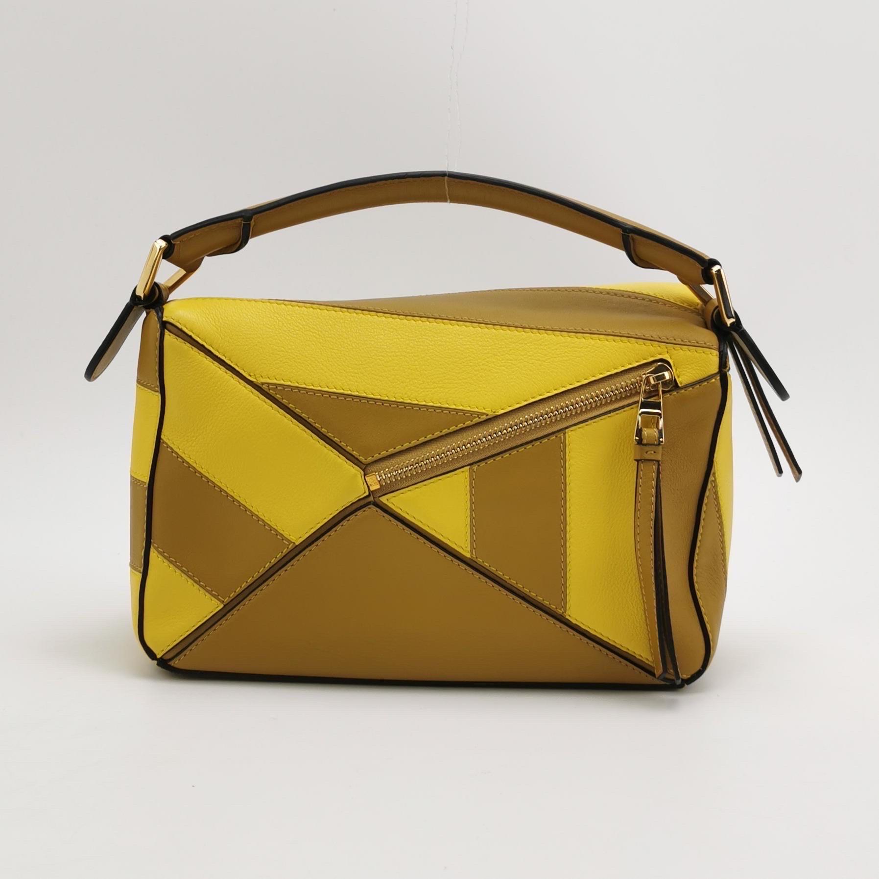 Women's Loewe Puzzle Small Yellow Brown Stripes Crossbody Bag