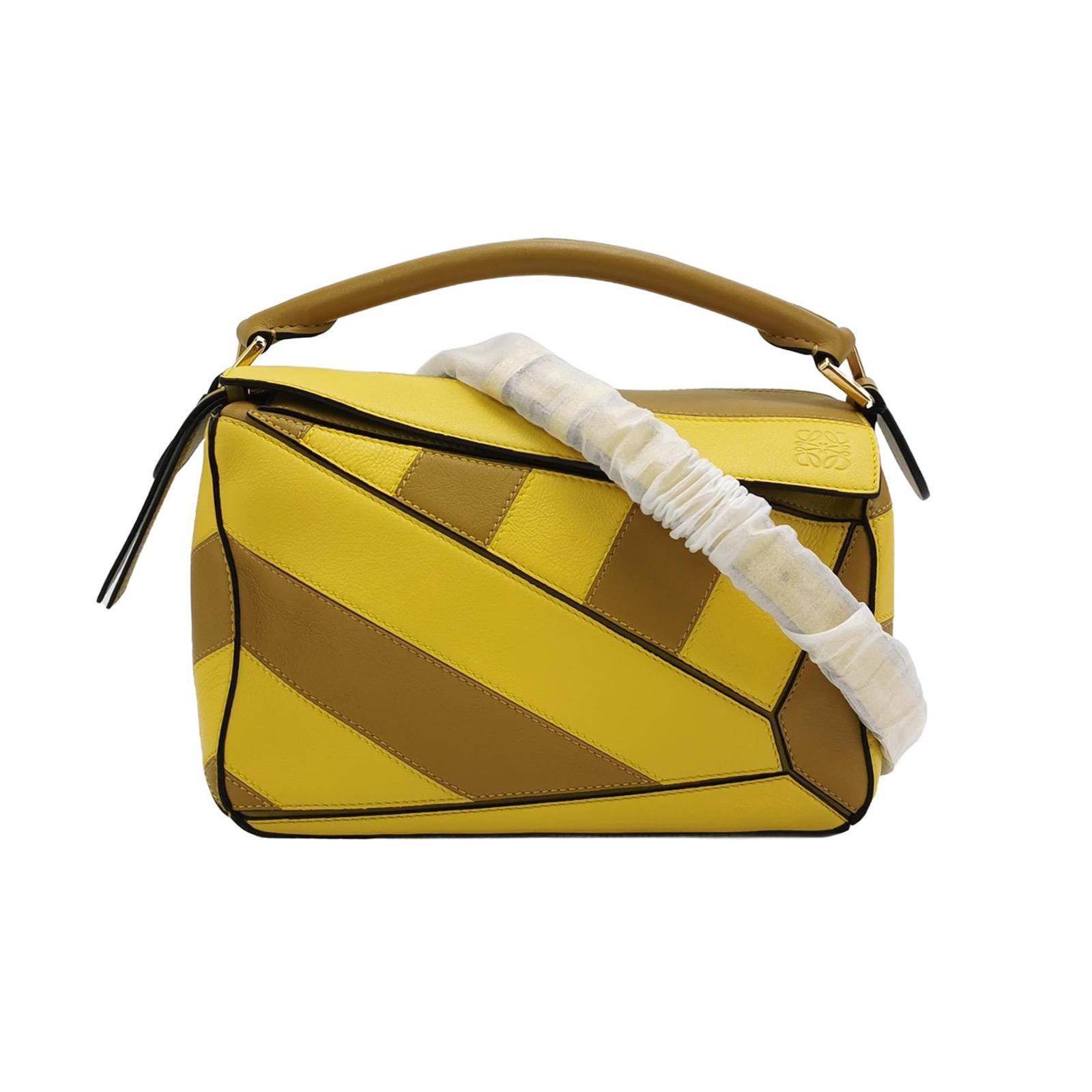 Loewe Puzzle Small Yellow Brown Stripes Crossbody Bag