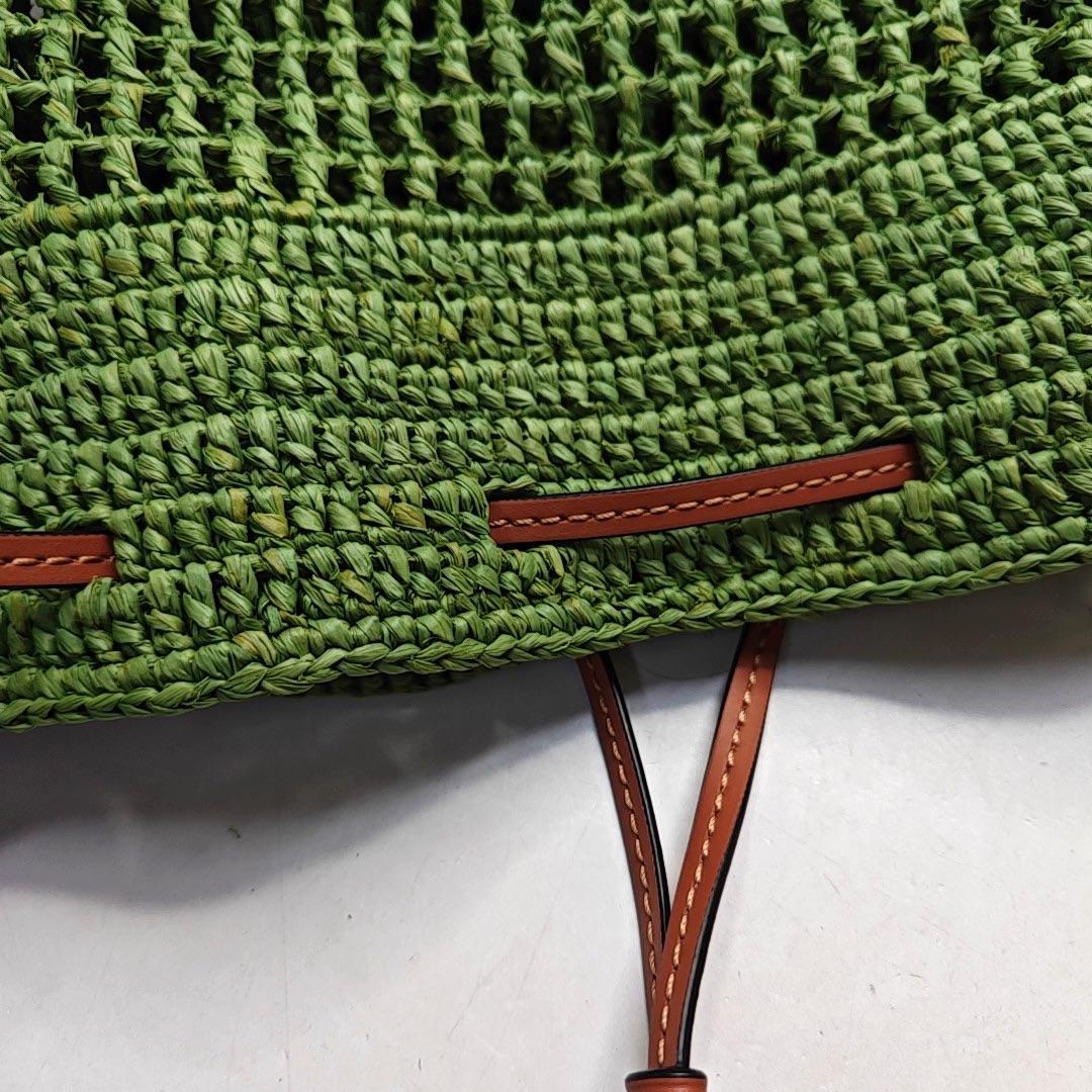 Loewe Raffia Ballon Ruffles Green Bucket Shoulder Bag 2022 For Sale 6